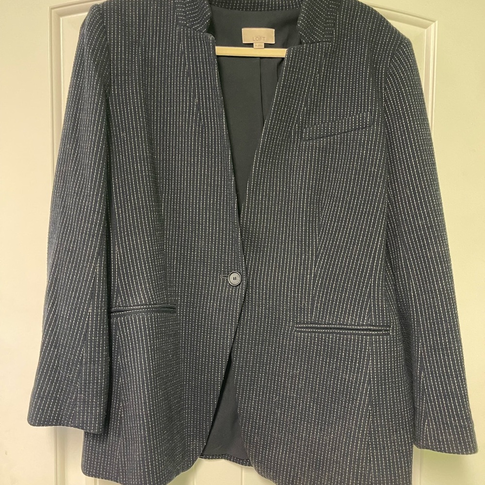 LOFT Women's Navy Pinstripe Blazer